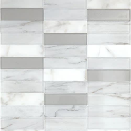 Perfit Mosaix in White Carrara & Glass Straight Stack Tile